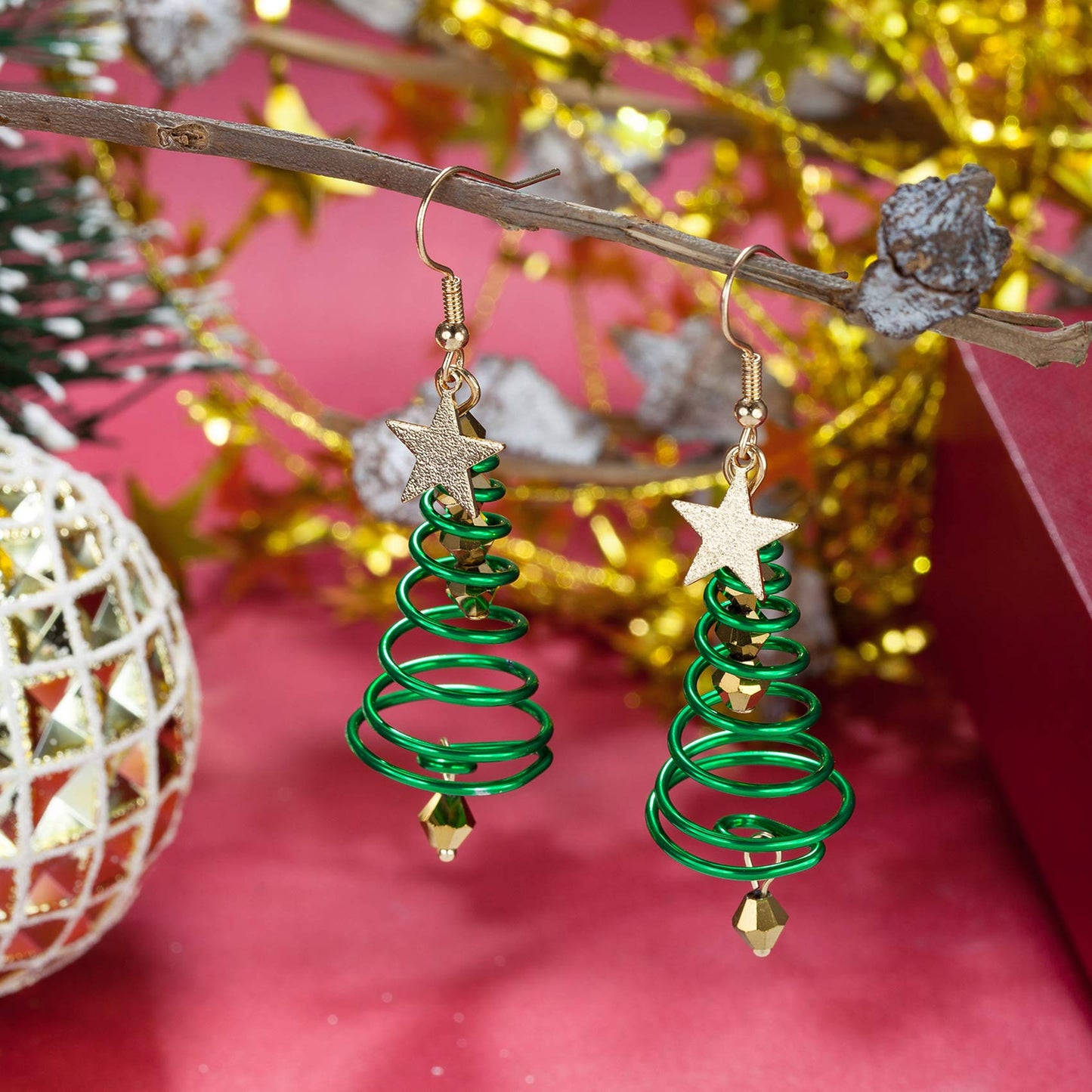 Star Christmas Tree Hook Earrings in Alloy