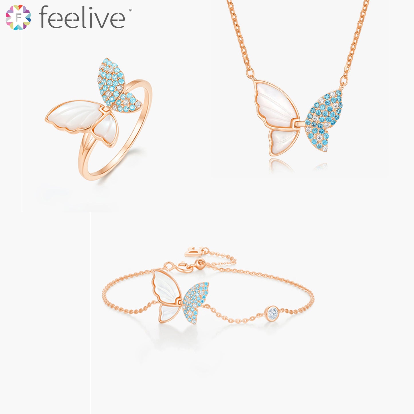 Sunshine Butterfly Zircon Shell Pearl Jewellery Set in Sterling Silver - Feelive