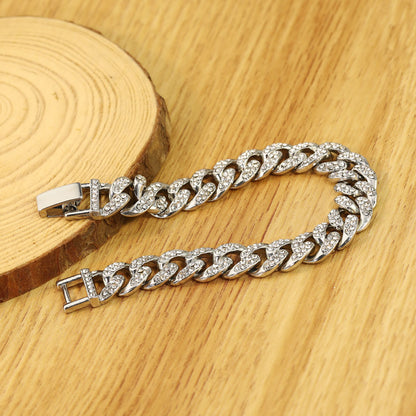 Dazzling Diamond-shaped Cuban Bracelet in Zinc Alloy