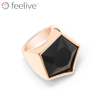 Black Star Zircon Statement Ring in Titanium gold - Feelive