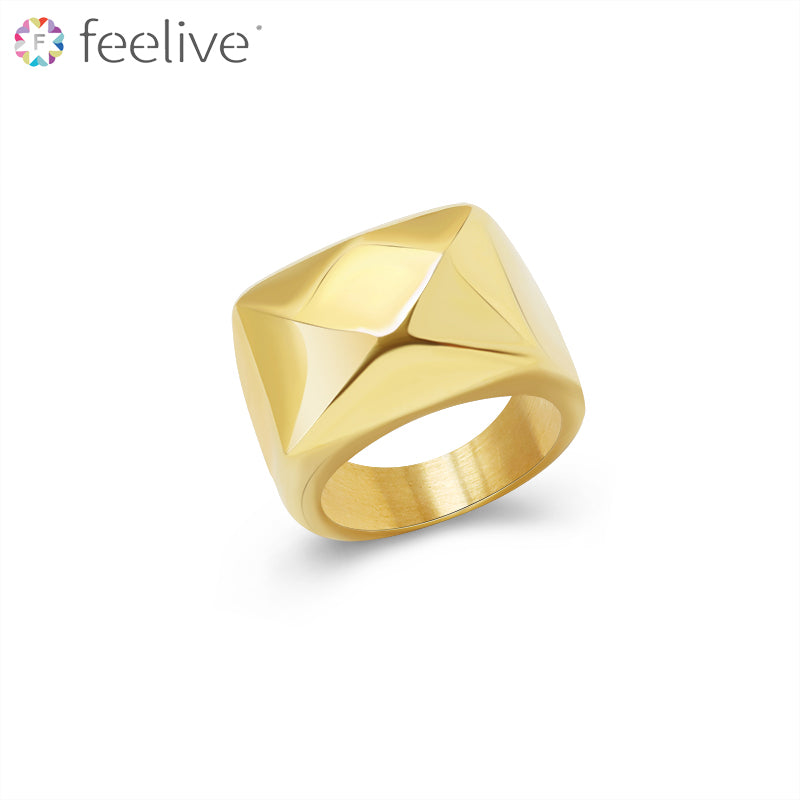 Multi-side Cutting Statement Ring in Titanium gold - Feelive