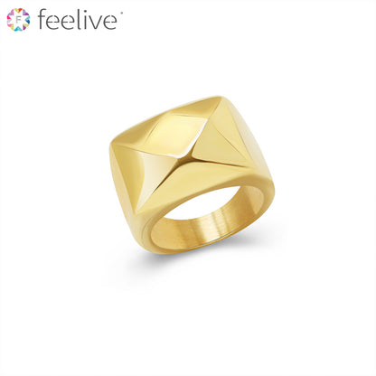 Multi-side Cutting Statement Ring in Titanium gold - Feelive