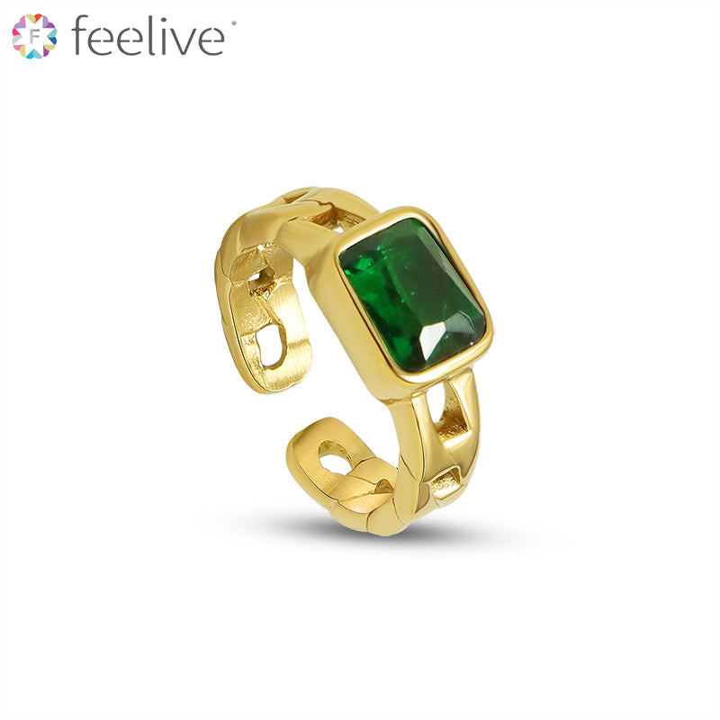 Chain Element Zircon Open Ring in Titanium - Feelive