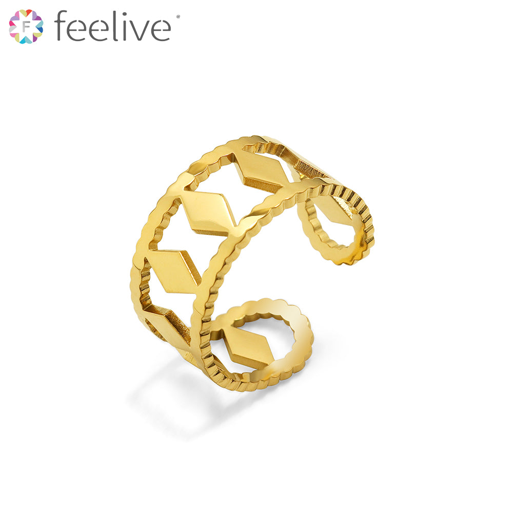 Rhombus Open Ring in Titanium gold - Feelive