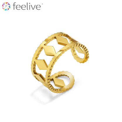 Rhombus Open Ring in Titanium gold - Feelive