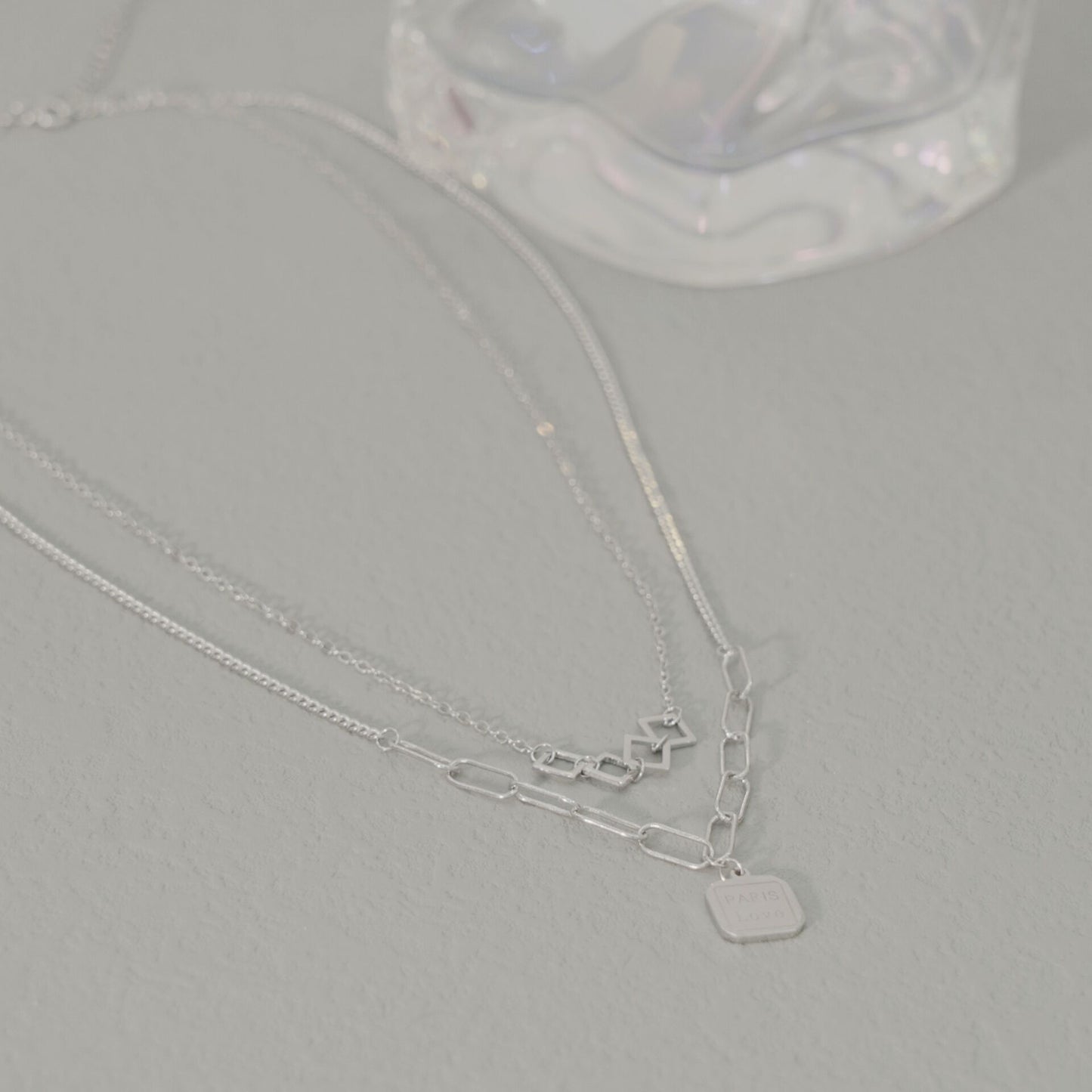 Paris Love Layered Necklace in Sterling Silver