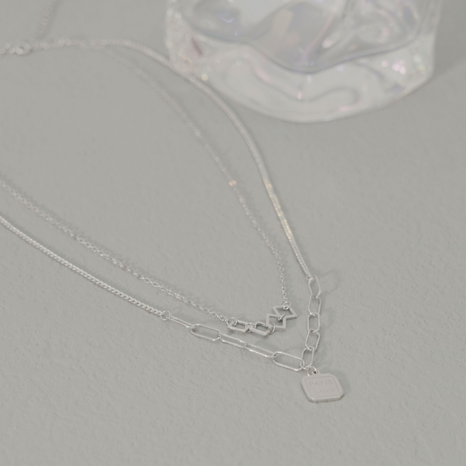 Paris Love Layered Necklace in Sterling Silver