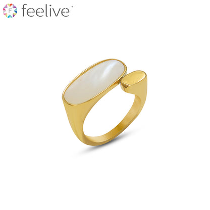 White Seashell Ring in Titanium gold - Feelive