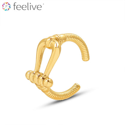 Screw Thread Gold Plated Titanium Open Ring