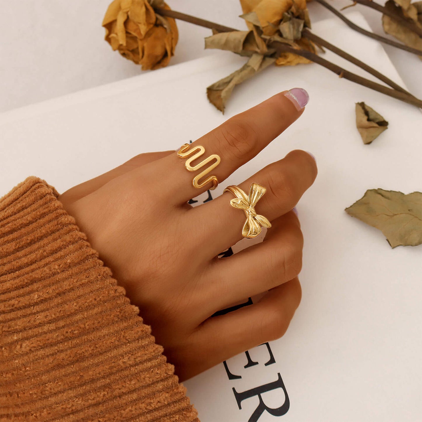 Wave Shaped Gold Plated Titanium Open Ring