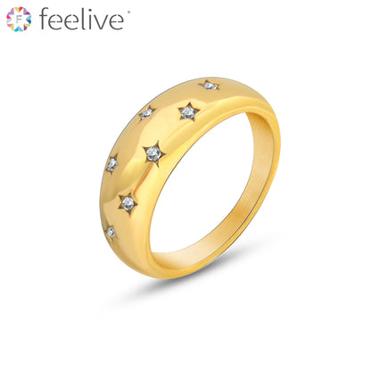 Group of Stars Zircon Gold Plated Titanium Dome Ring