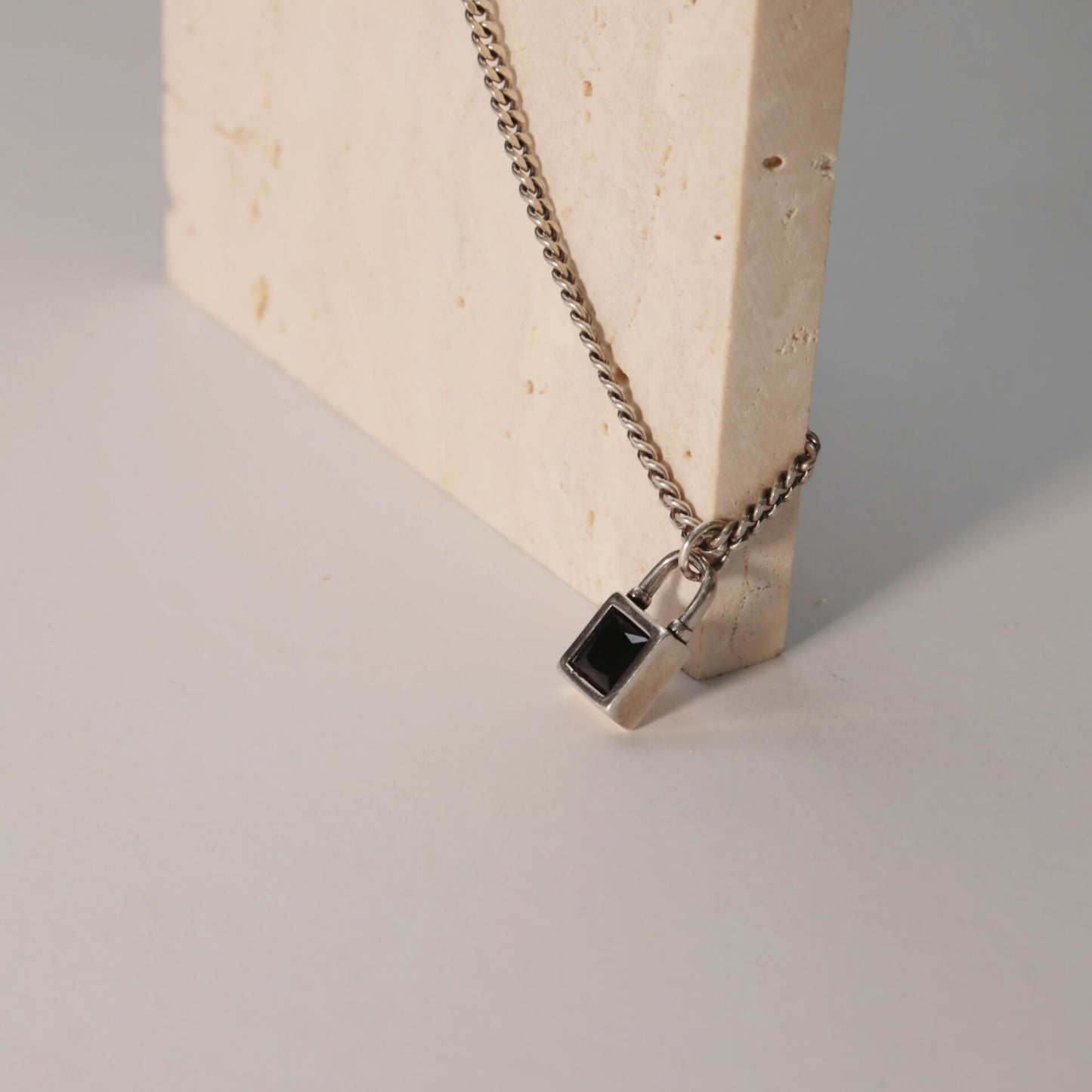 Black Lock Zircon Necklace in Sterling Silver