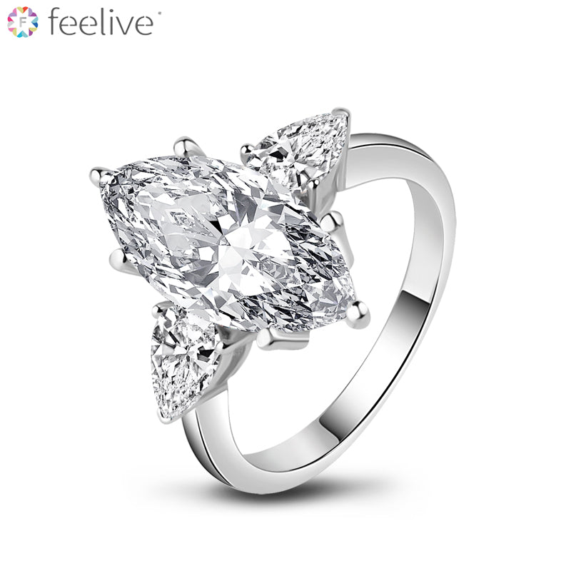 Marquise Lab Created Gem Ring in Sterling Silver - Feelive