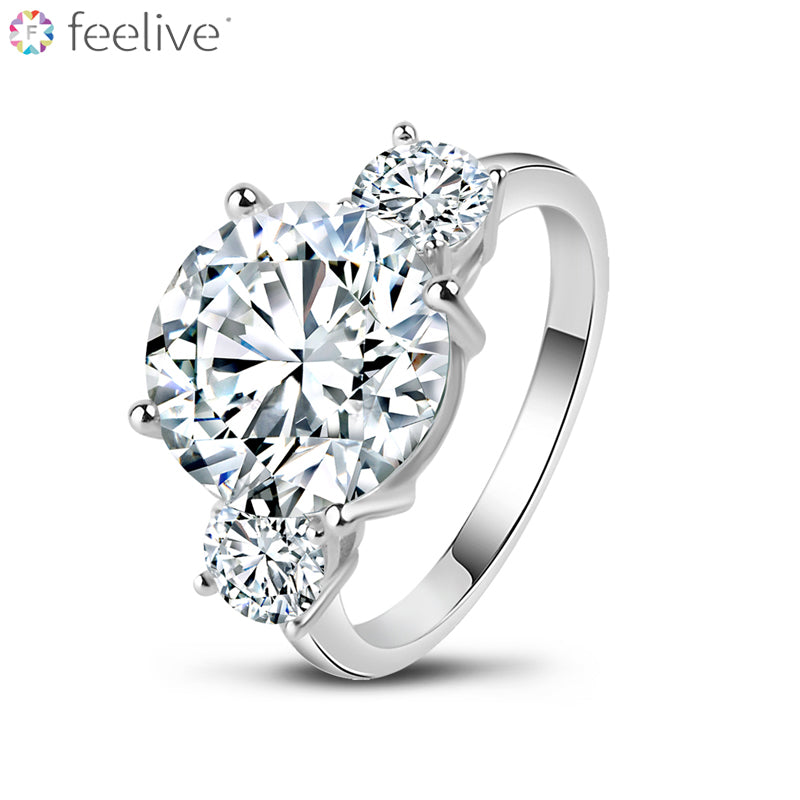 Three Stone SONA Diamond Ring in Sterling Silver - Feelive