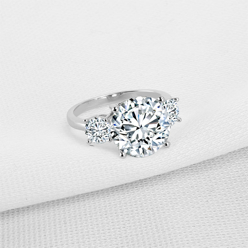 Three Stone SONA Diamond Ring in Sterling Silver front