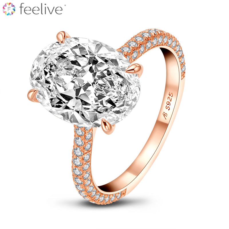 Pigeon Eggs Oval SONA Diamond Ring in Sterling Silver rose gold - Feelive