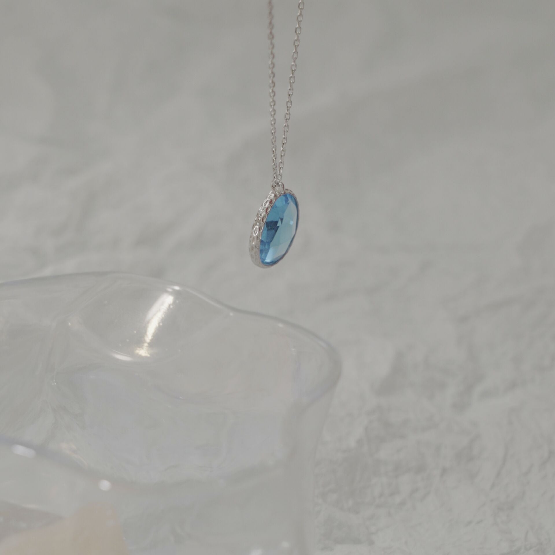 Crystal Love Pendant Necklace in Sterling Silver blue side