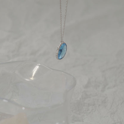 Crystal Love Pendant Necklace in Sterling Silver blue side