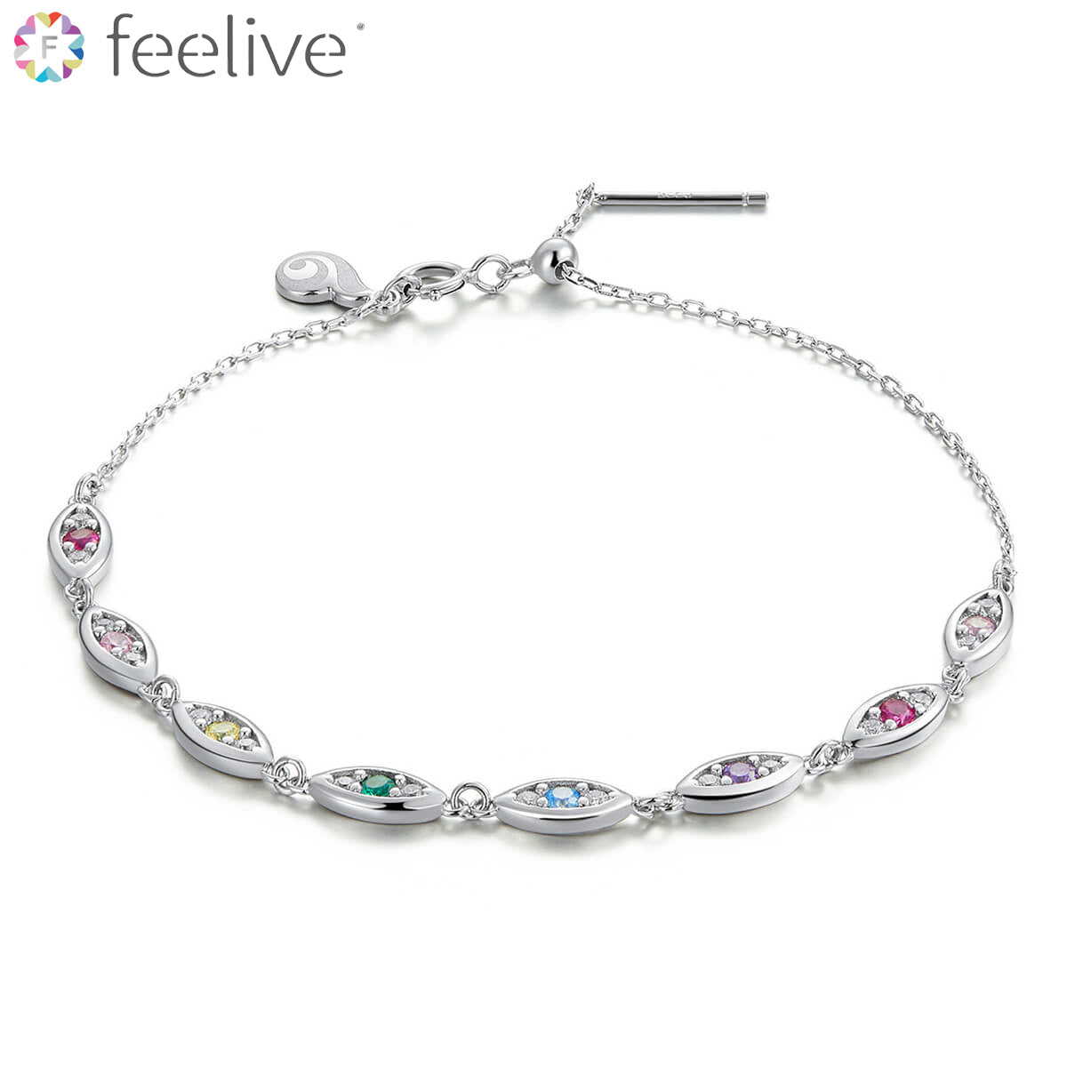 Colorful Devil's Eye Zircon Bracelet in Sterling Silver - Feelive