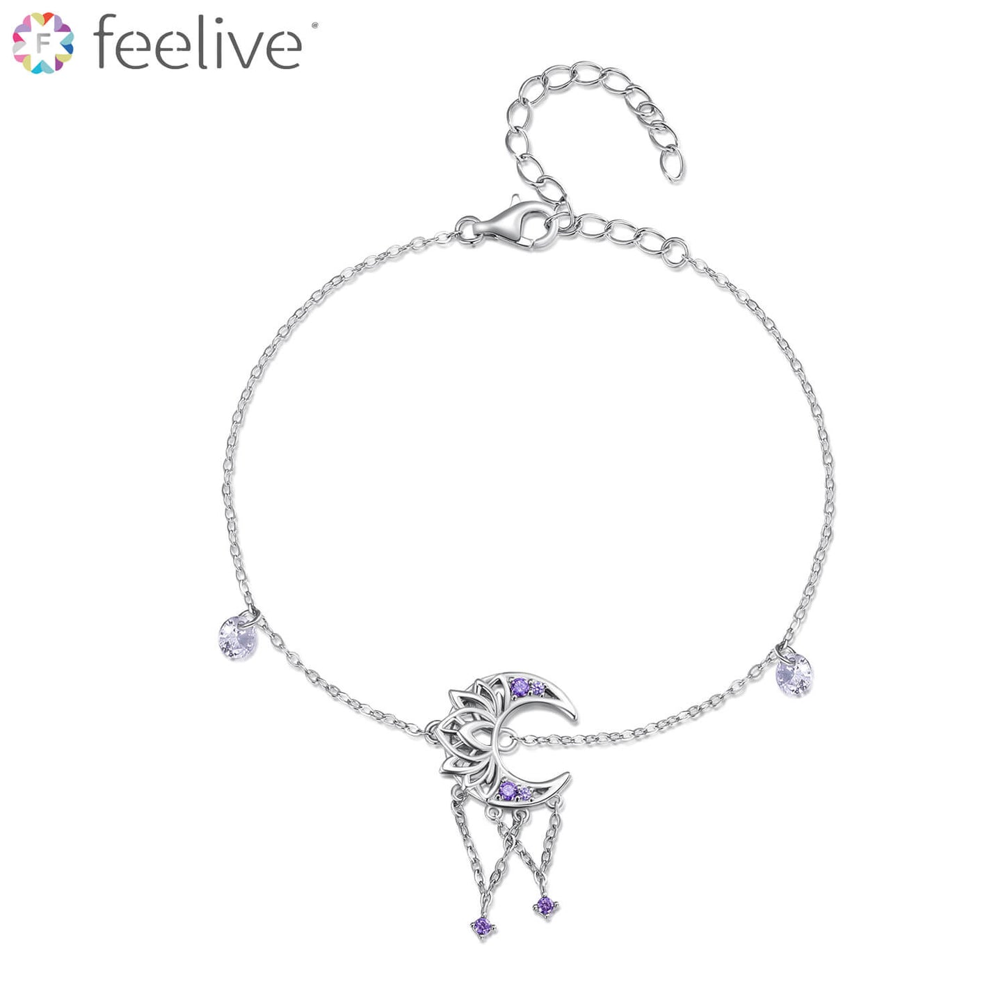 Purple Moon Dreamcatcher Zircon Bracelet in Sterling Silver - Feelive