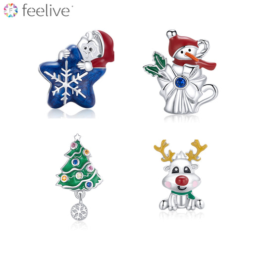 Christmas Carnival Enamel Zircon Charms Set in Sterling Silver - Feelive