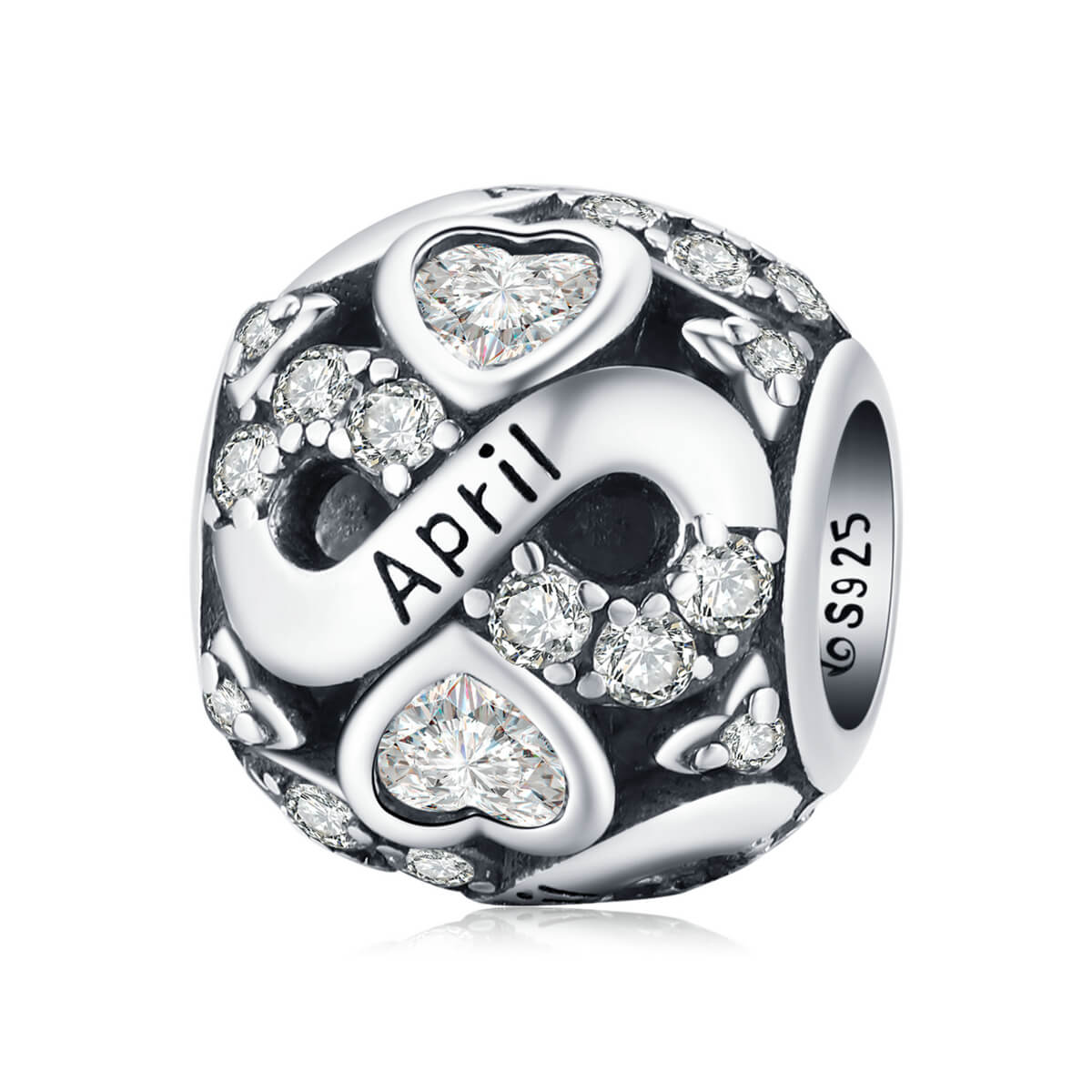 Infinite Love Birthstone Zircon Charm in Sterling Silver April