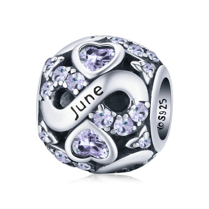 Infinite Love Birthstone Zircon Charm in Sterling Silver June