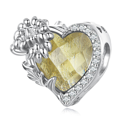 Twelve Month Flowers and Birthstones Zircon Charm in Sterling Silver - November Citrine