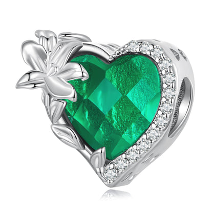 Twelve Month Flowers and Birthstones Zircon Charm in Sterling Silver - May Emerald