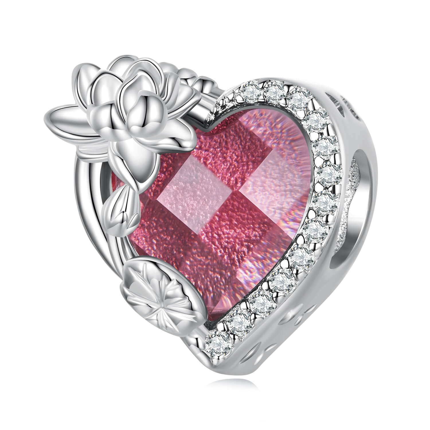 Twelve Month Flowers and Birthstones Zircon Charm in Sterling Silver - July Ruby