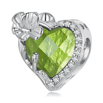 Twelve Month Flowers and Birthstones Zircon Charm in Sterling Silver - August Peridot