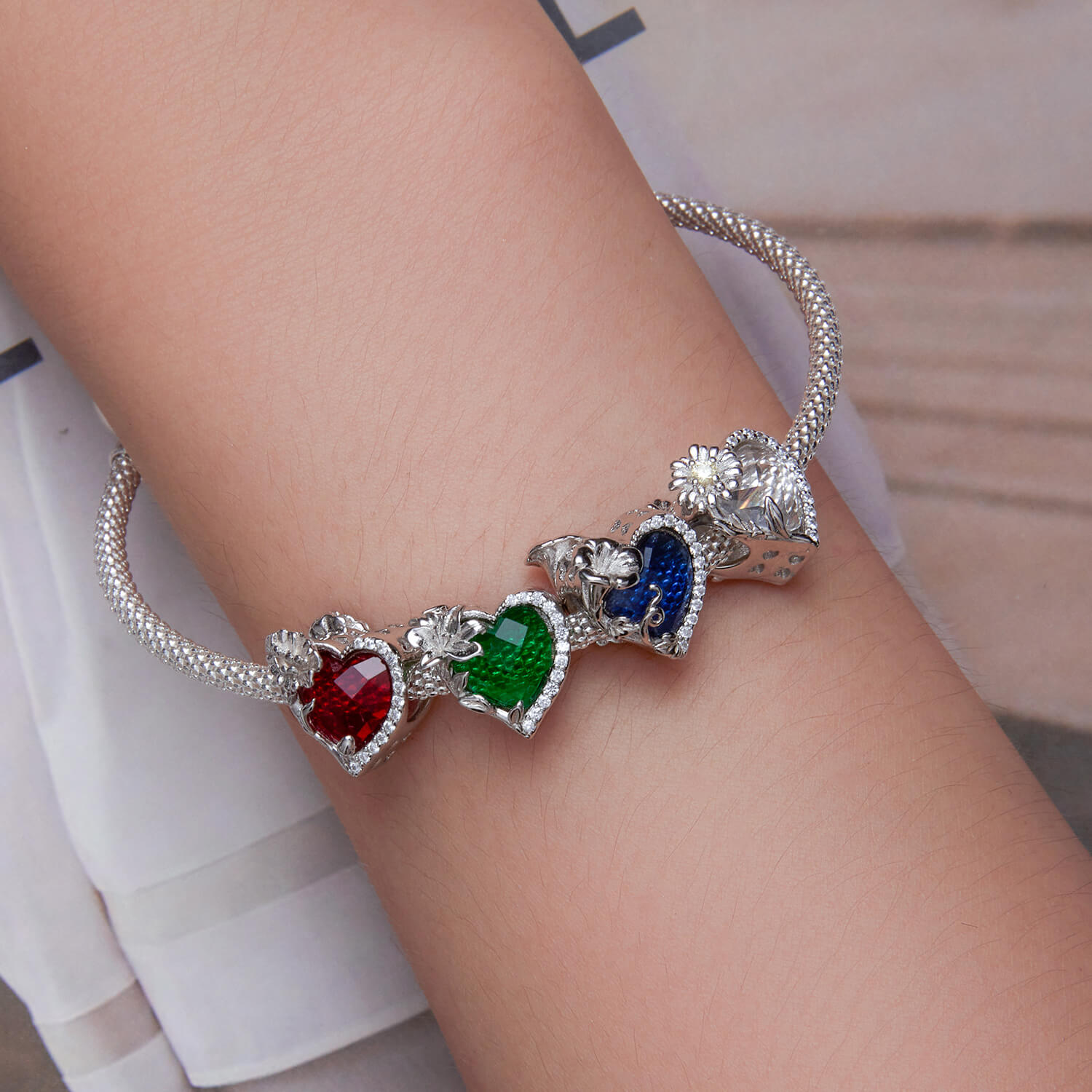 Twelve Month Flowers and Birthstones Zircon Charm in Sterling Silver model