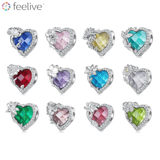 Twelve Month Flowers and Birthstones Zircon Charm in Sterling Silver - Feelive