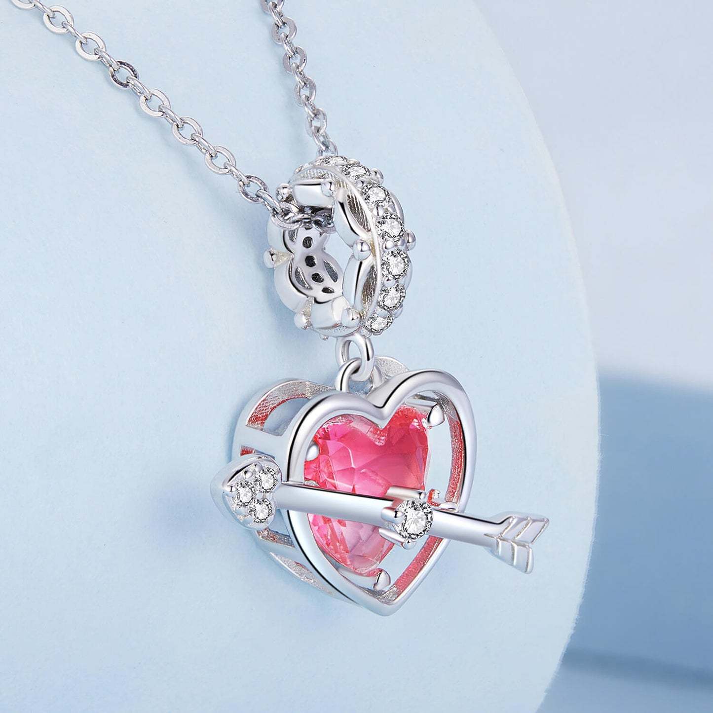 Pink Cupid's Arrow Zircon Charm in Sterling Silver necklace pendant