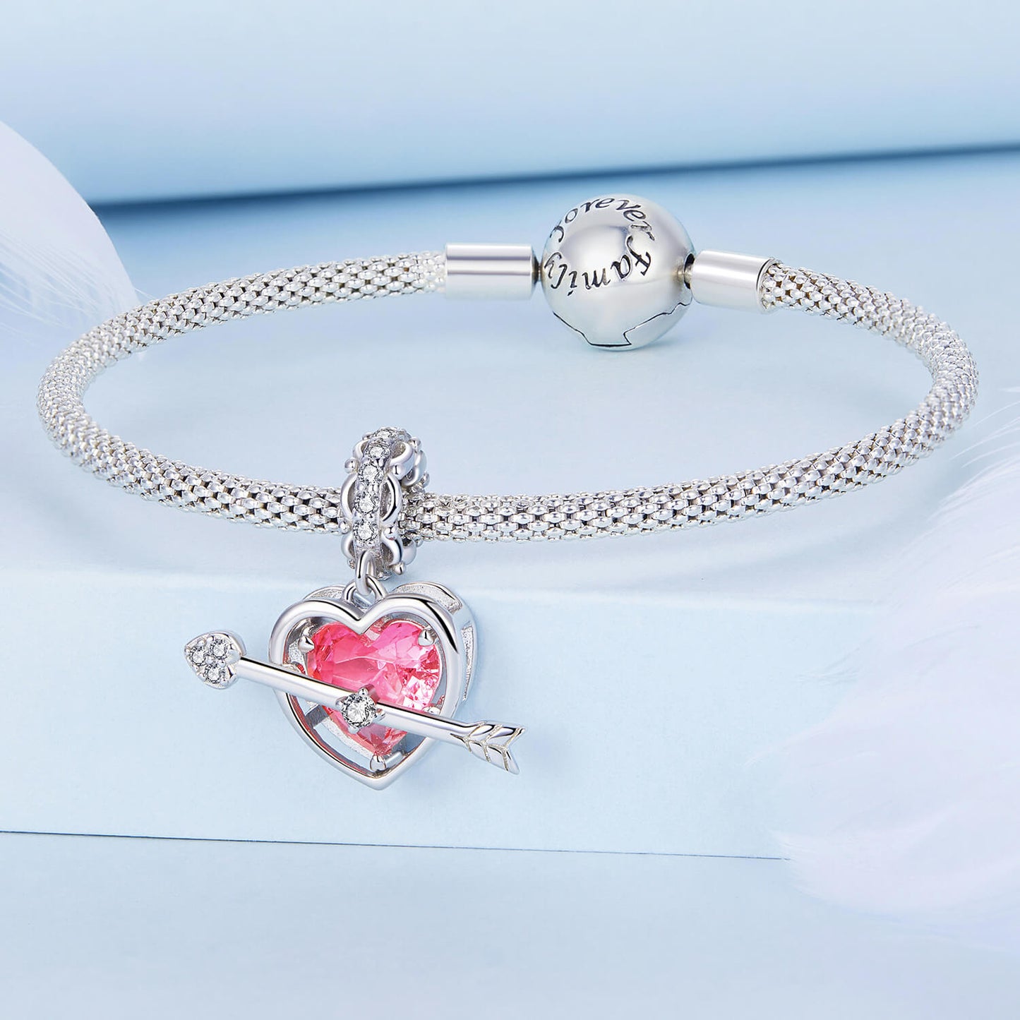 Pink Cupid's Arrow Zircon Charm in Sterling Silver bracelet accessory