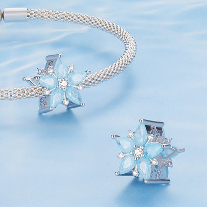 Ice Kingdom Zircon Enamel Moonstone Charms Set in Sterling Silver snowflake sides