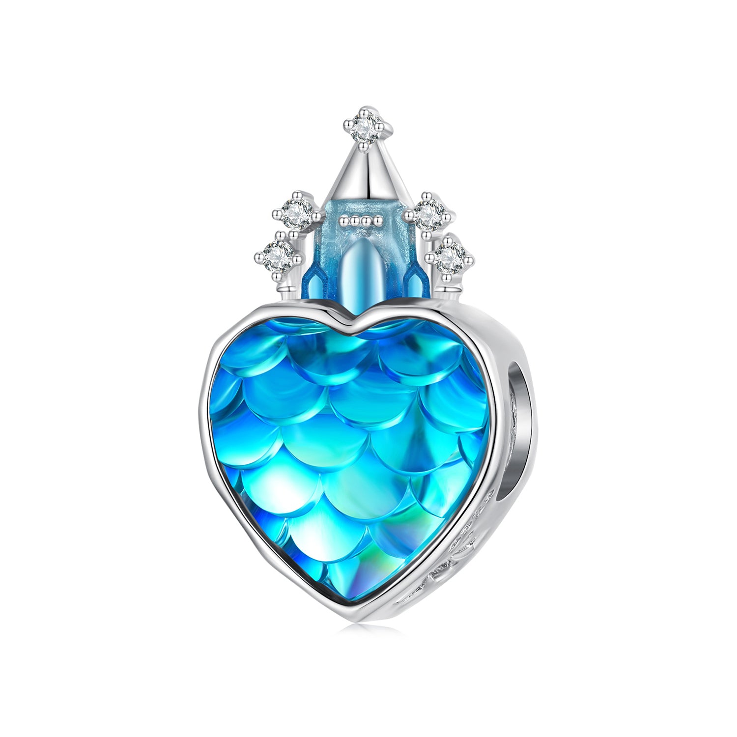 Ice Kingdom Zircon Enamel Moonstone Charms Set in Sterling Silver heart castle