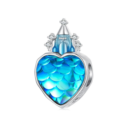 Ice Kingdom Zircon Enamel Moonstone Charms Set in Sterling Silver heart castle