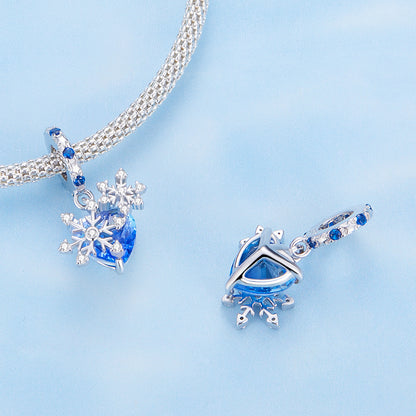 Ice Kingdom Zircon Enamel Moonstone Charms Set in Sterling Silver snow heart sides