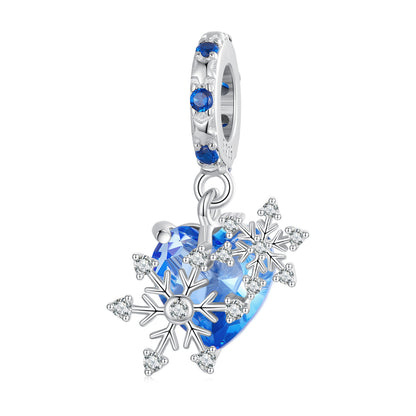 Ice Kingdom Zircon Enamel Moonstone Charms Set in Sterling Silver snow heart