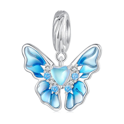 Ice Kingdom Zircon Enamel Moonstone Charms Set in Sterling Silver butterfly