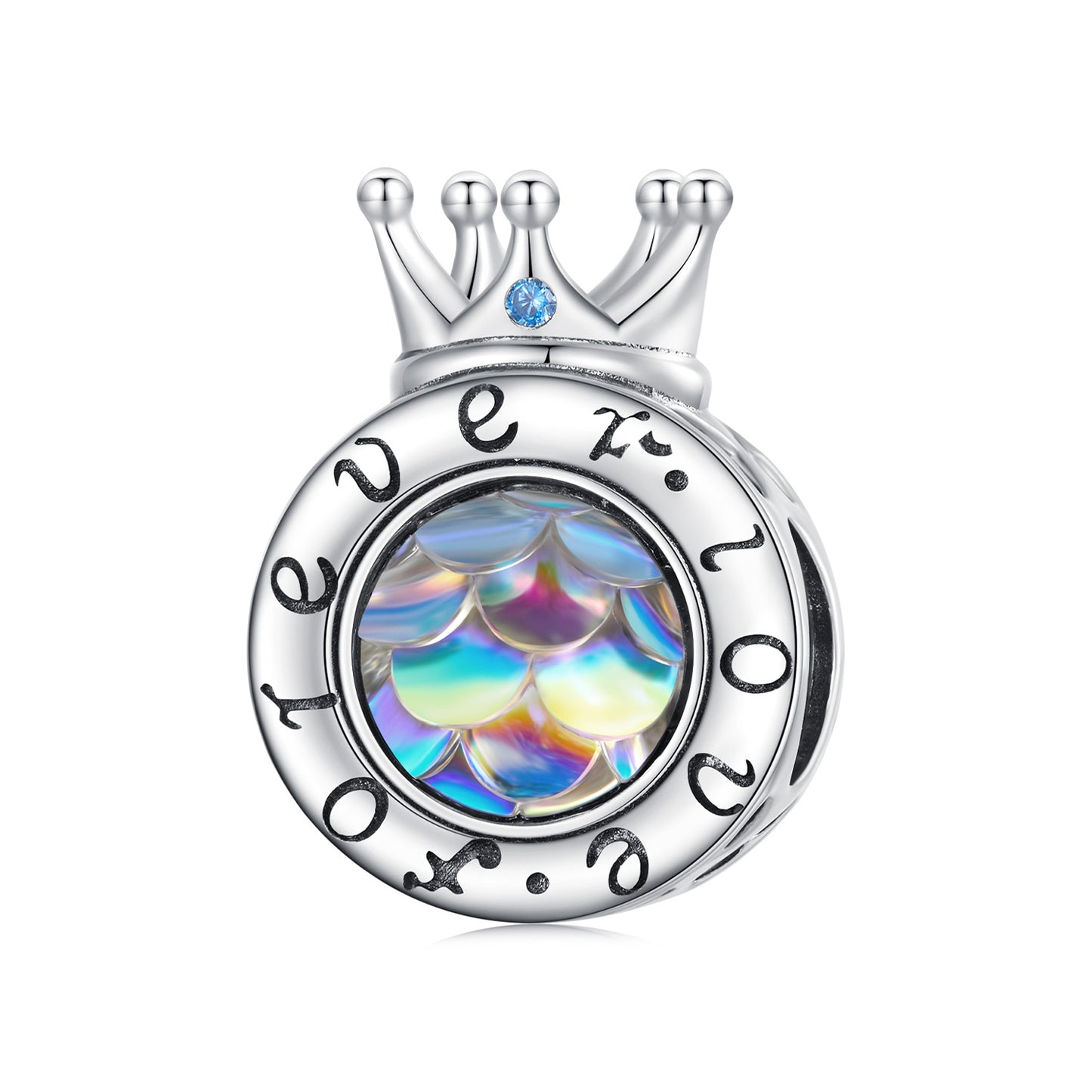 Ice Kingdom Zircon Enamel Moonstone Charms Set in Sterling Silver crown