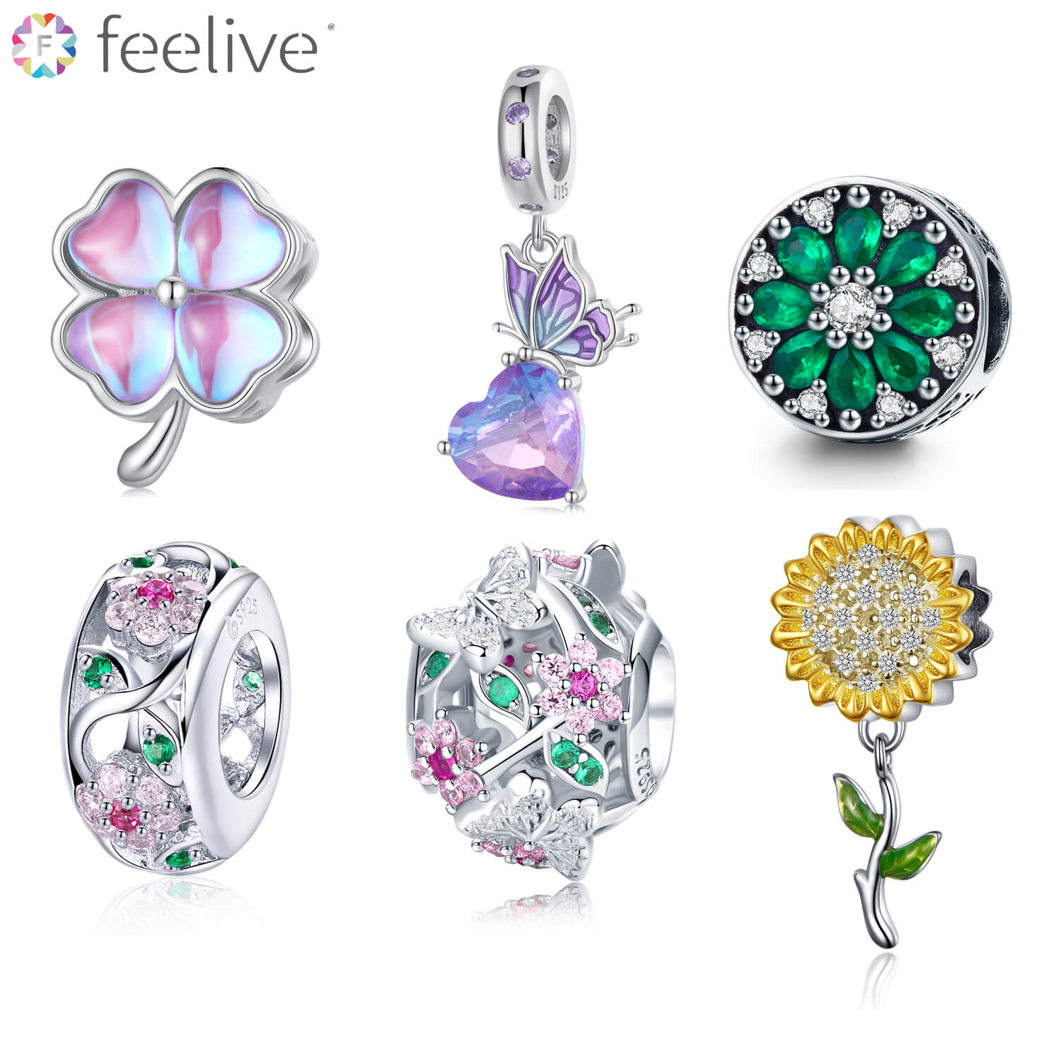 Lucky Garden Gem Charm Set in Sterling Silver - Feelive