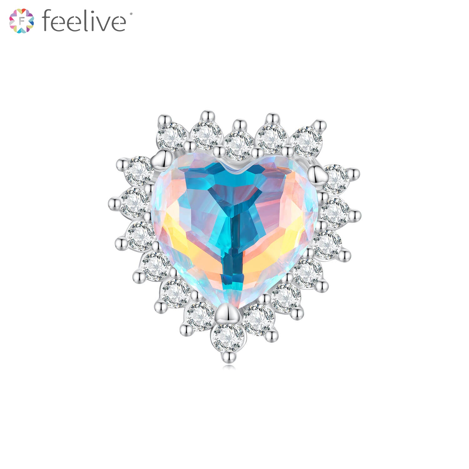 Colorful Heart Glass Zircon Charm in Sterling Silver - Feelive