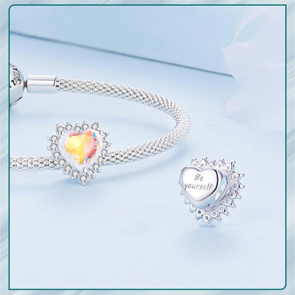 Colorful Heart Glass Zircon Charm in Sterling Silver