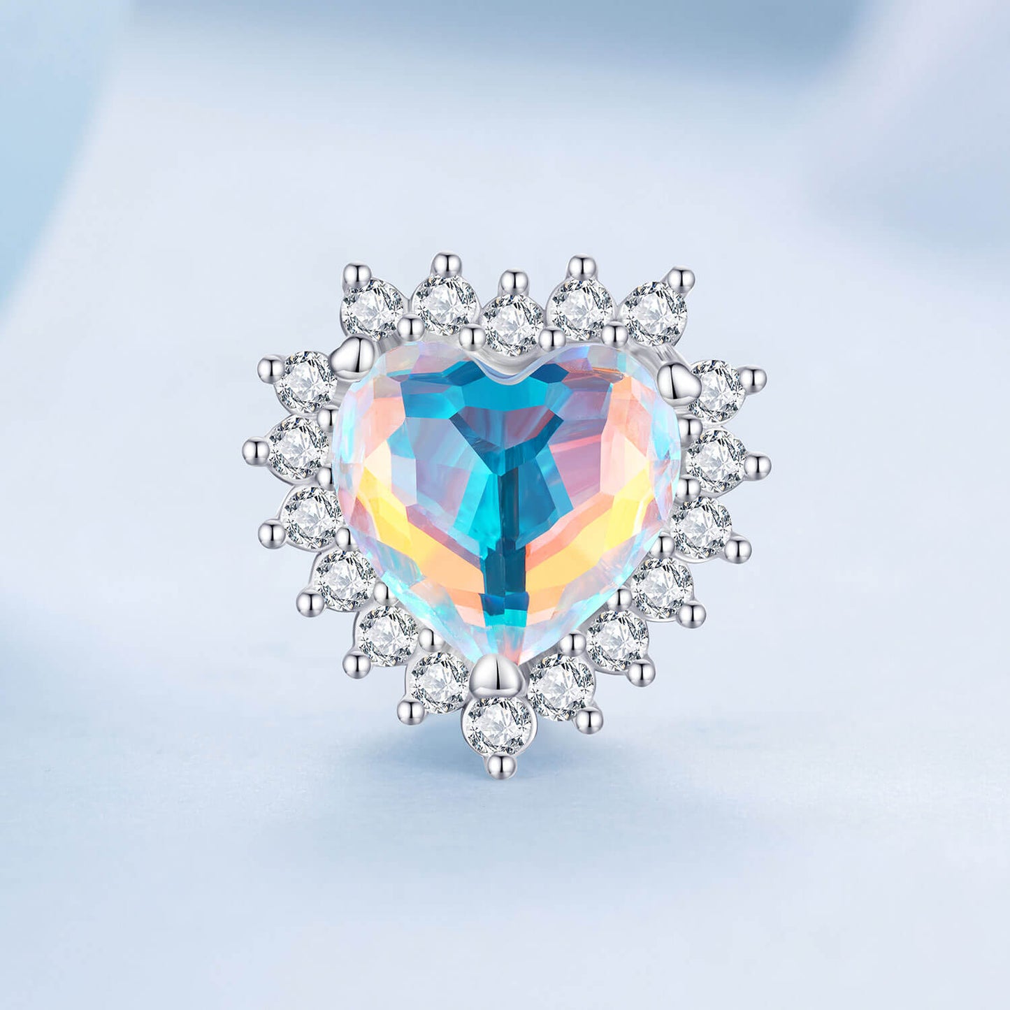 Colorful Heart Glass Zircon Charm in Sterling Silver front