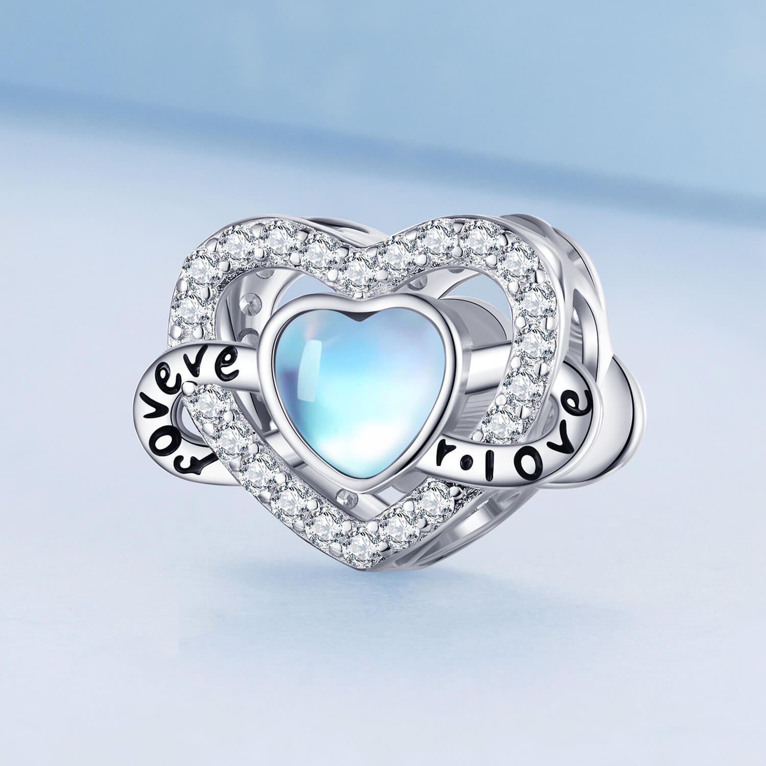 Infinite Love Moonstone Zircon Charm in Sterling Silver front