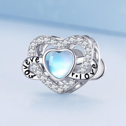 Infinite Love Moonstone Zircon Charm in Sterling Silver front