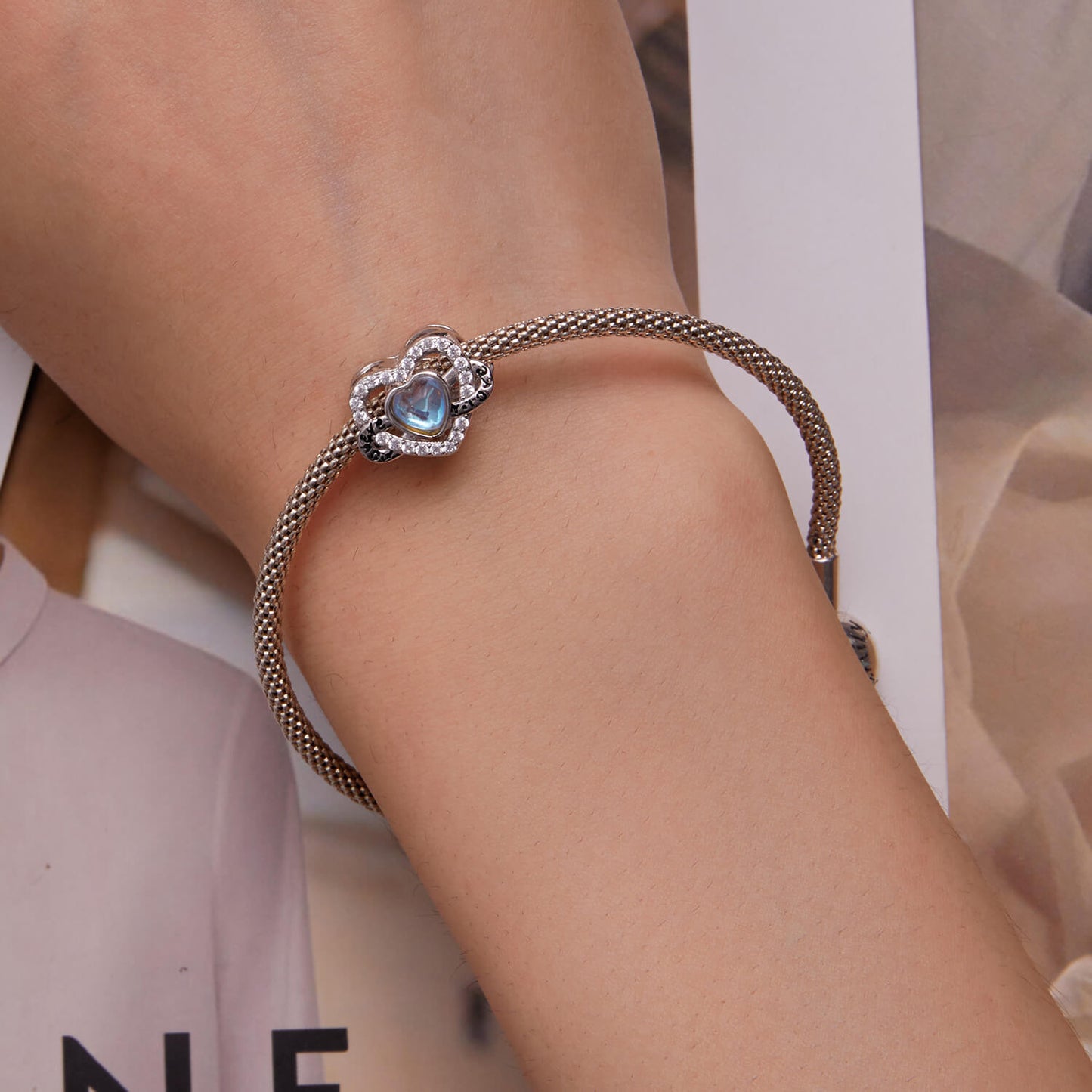 Infinite Love Moonstone Zircon Charm in Sterling Silver model