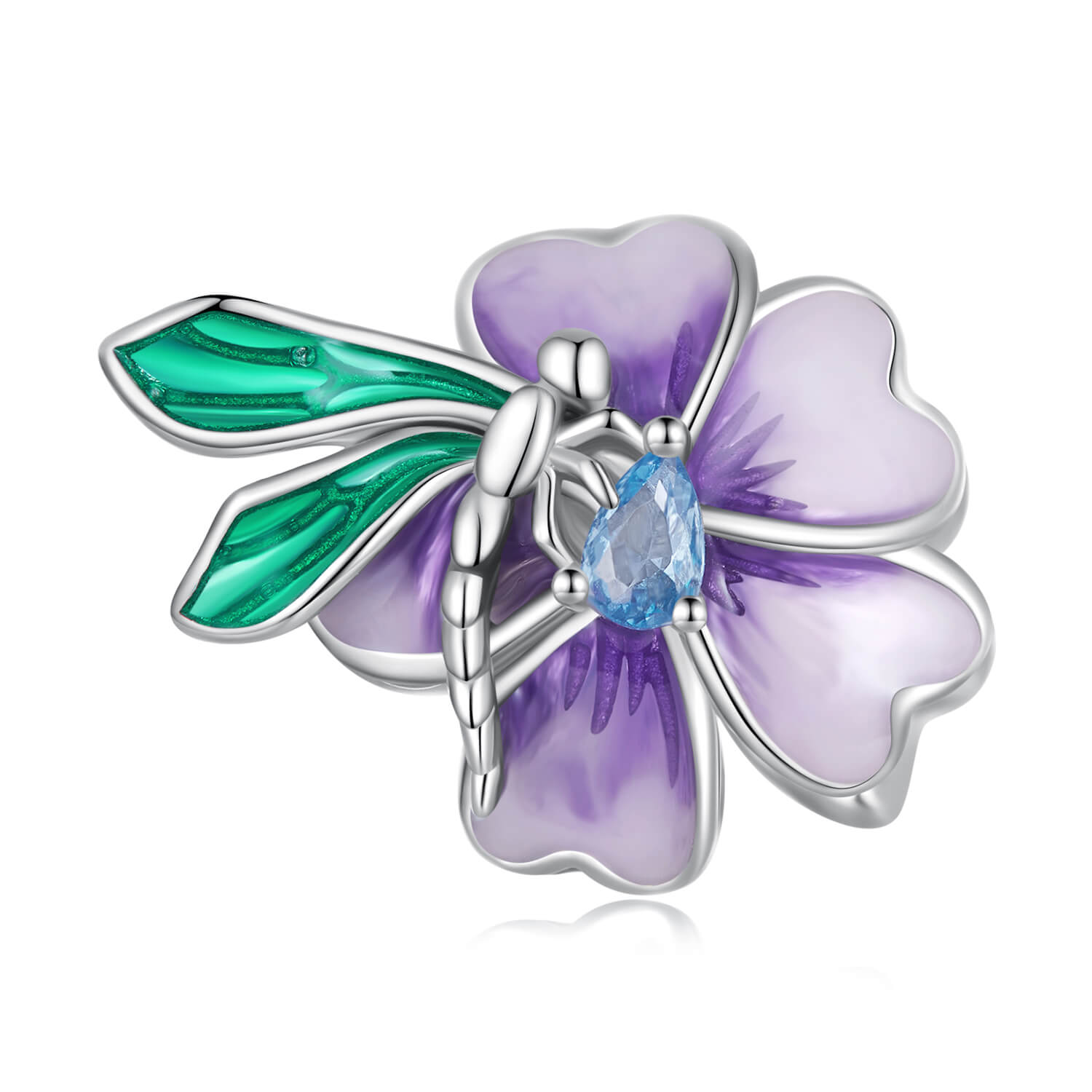 Spring Colors Series Gem Charm Set in Sterling Silver dragonfly flower